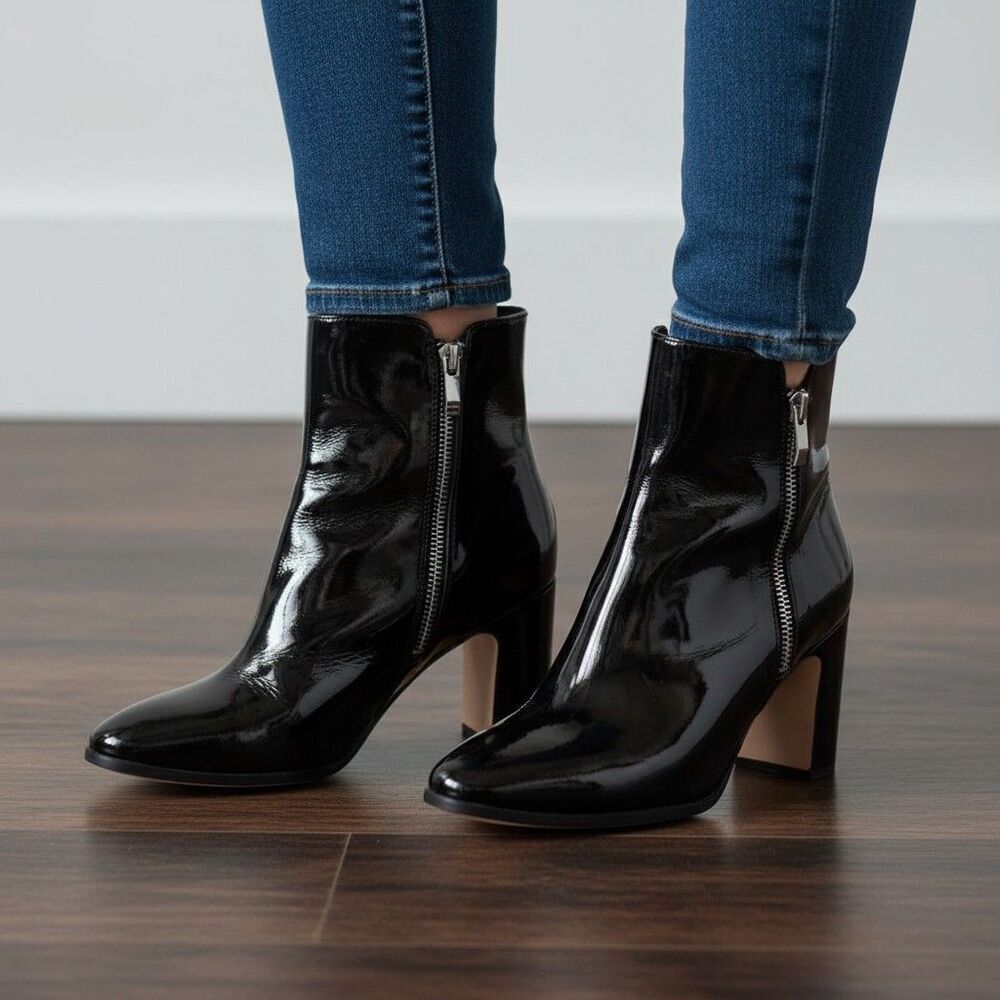 Paige Cleo Black Patent Leather Ankle Booties Boots Womens 6.5